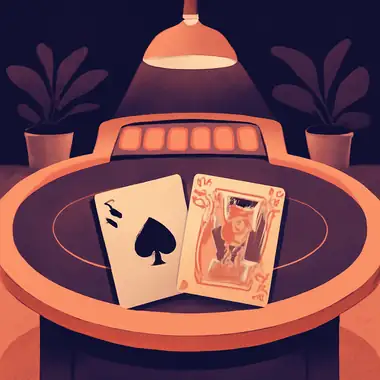 Blackjacktafel met aas en heer bij Peaches Casino.